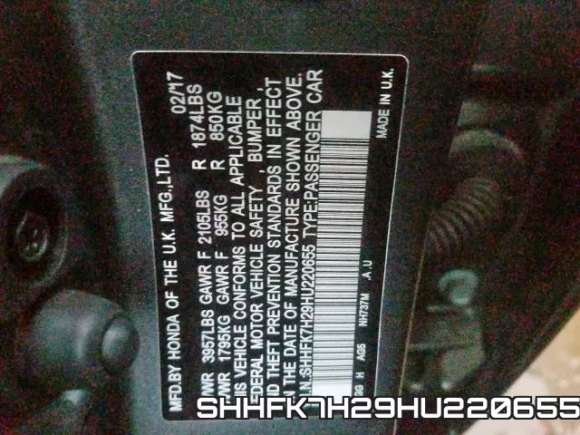 SHHFK7H29HU220655 фото 2