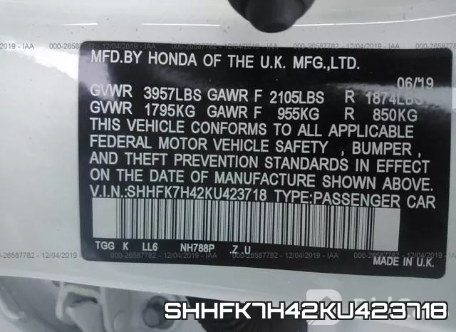 SHHFK7H42KU423718 фото 10