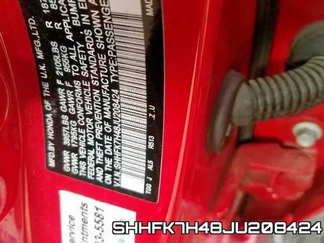 SHHFK7H48JU208424 фото 2