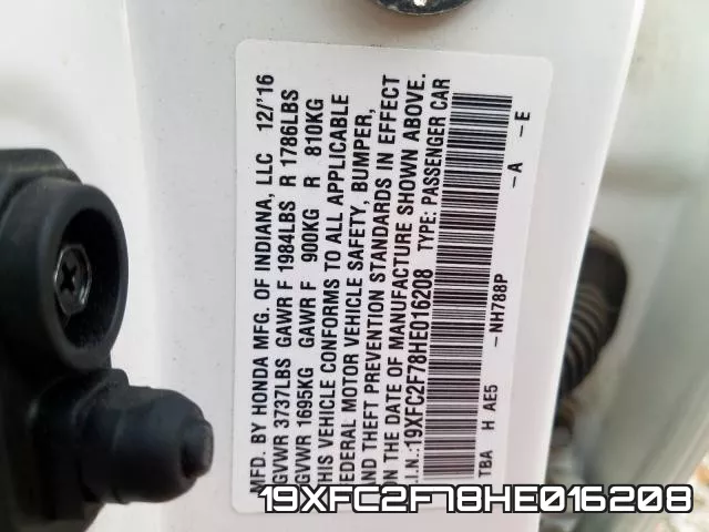 19XFC2F78HE016208 фото 2
