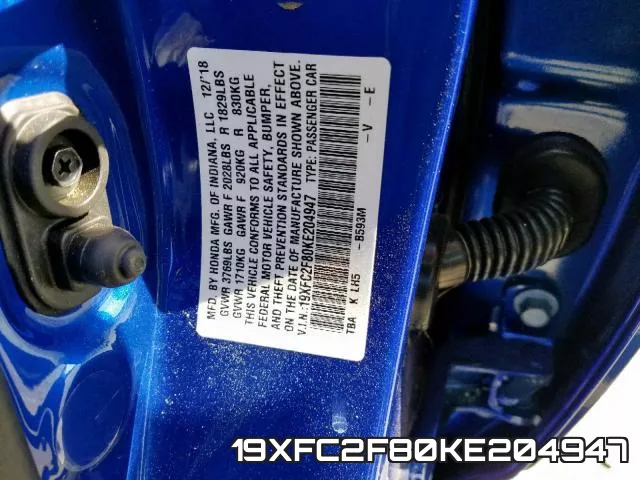 19XFC2F80KE204947 фото 2