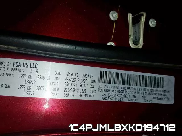 1C4PJMLBXKD194712 фото 2