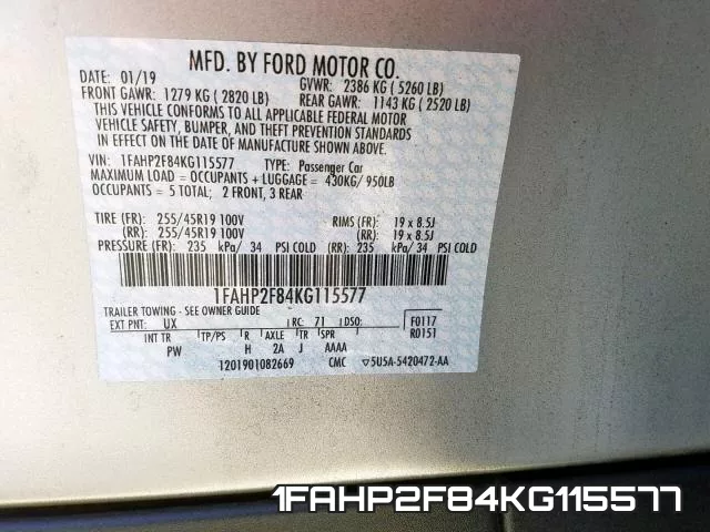 1FAHP2F84KG115577 фото 2