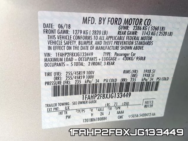 1FAHP2F8XJG133449 фото 2