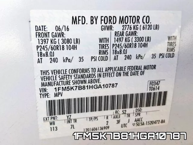 1FM5K7B81HGA10787 фото 2