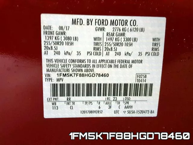 1FM5K7F88HGD78460 фото 2