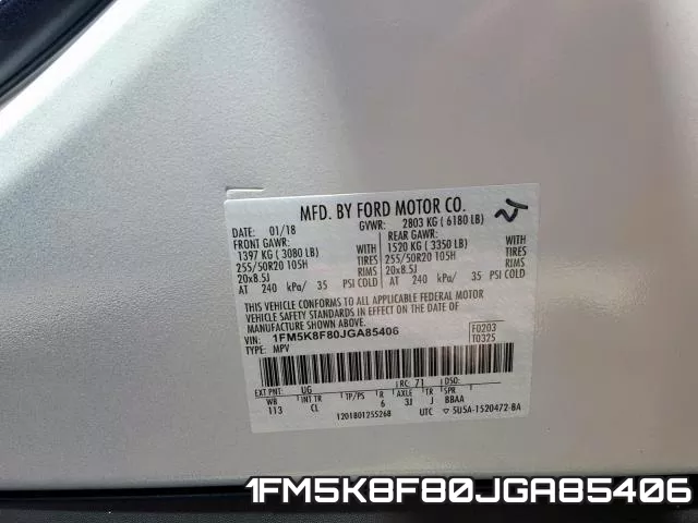 1FM5K8F80JGA85406 фото 2
