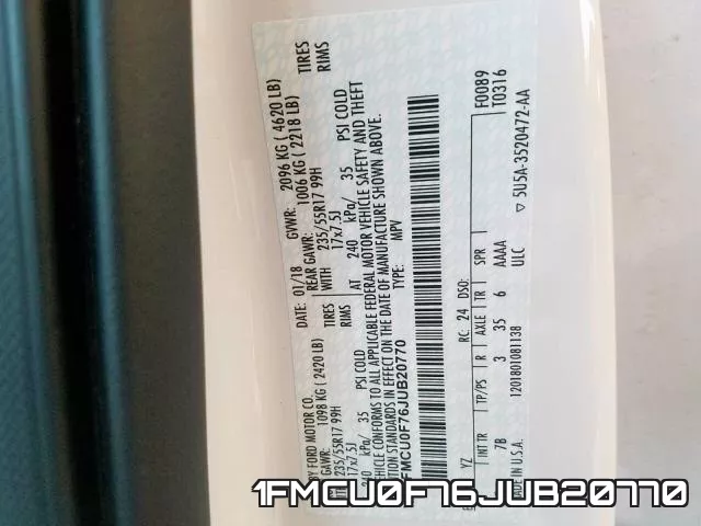 1FMCU0F76JUB20770 фото 2