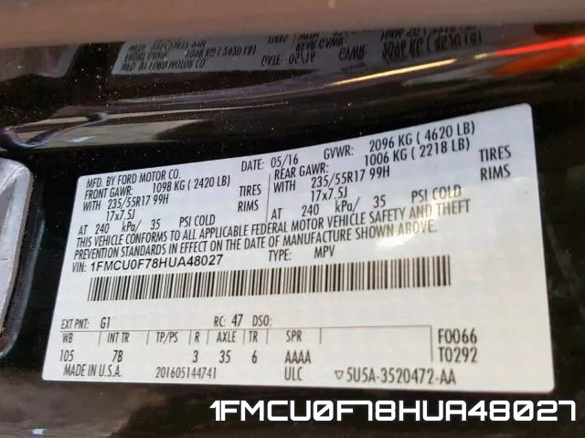 1FMCU0F78HUA48027 фото 2