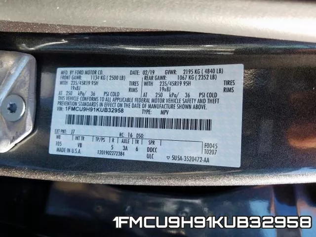 1FMCU9H91KUB32958 фото 2