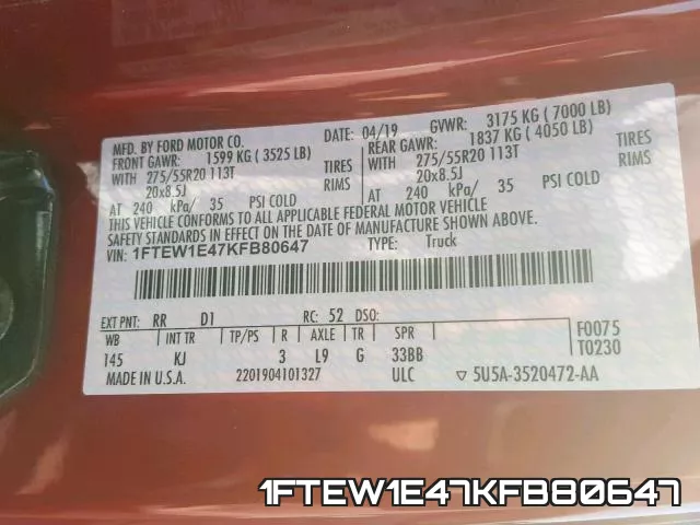 1FTEW1E47KFB80647 фото 2