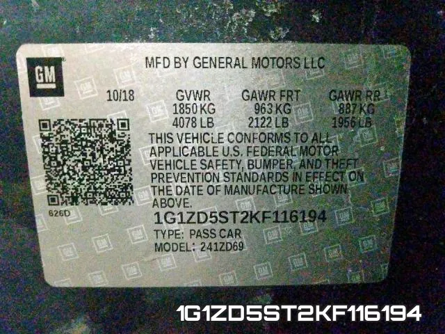 1G1ZD5ST2KF116194 фото 2