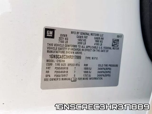 1GNSCAEC3HR317889 фото 2
