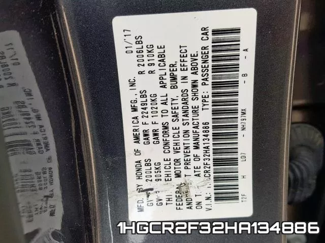 1HGCR2F32HA134886 фото 2