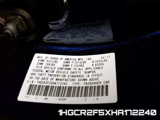 1HGCR2F5XHA172240 фото 2