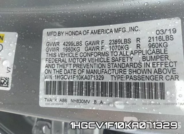 1HGCV1F10KA071329 фото 10