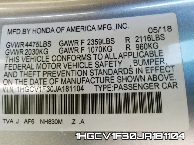 1HGCV1F30JA181104 фото 2