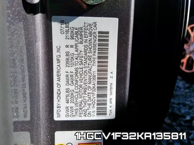 1HGCV1F32KA135811 фото 2