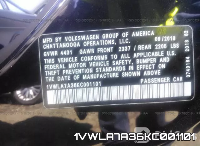 1VWLA7A36KC001101 фото 10