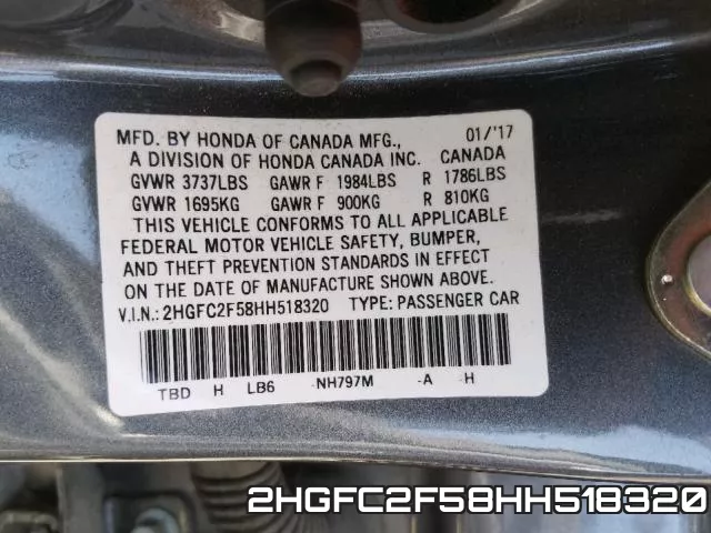 2HGFC2F58HH518320 фото 2