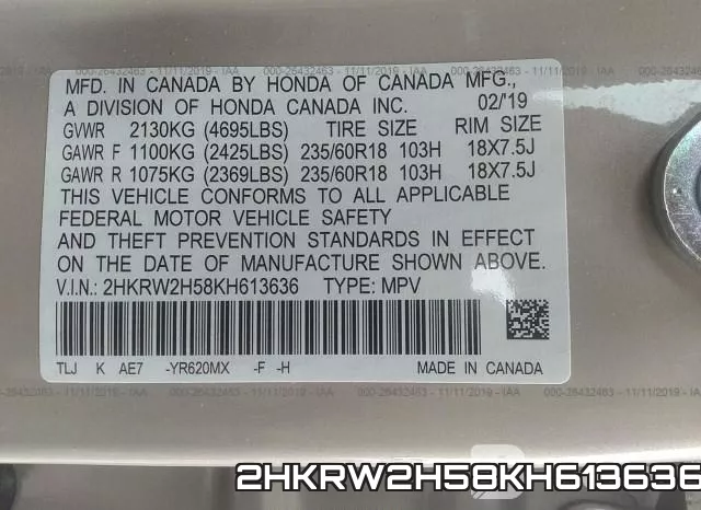 2HKRW2H58KH613636 фото 10