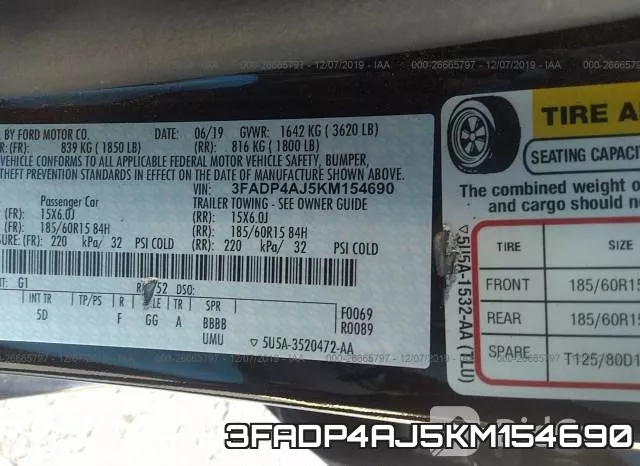 3FADP4AJ5KM154690 фото 8