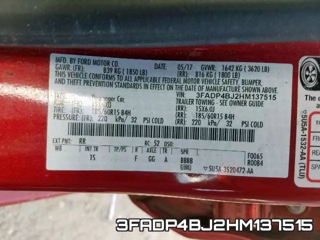 3FADP4BJ2HM137515 фото 2