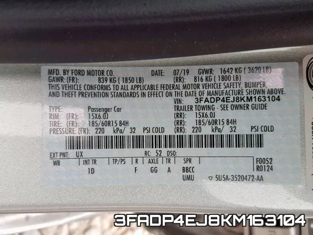 3FADP4EJ8KM163104 фото 2