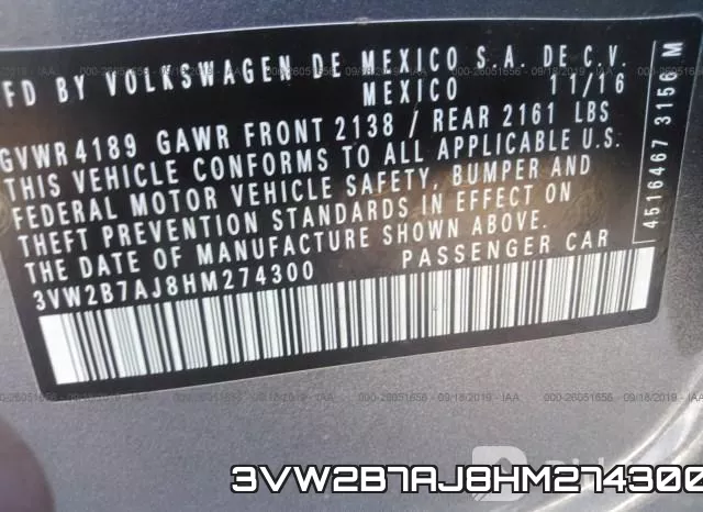 3VW2B7AJ8HM274300 фото 10