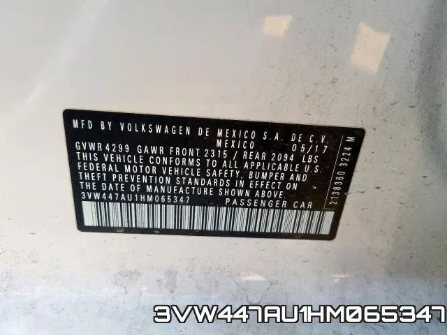3VW447AU1HM065347 фото 2