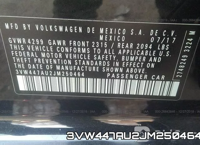 3VW447AU2JM250464 фото 9