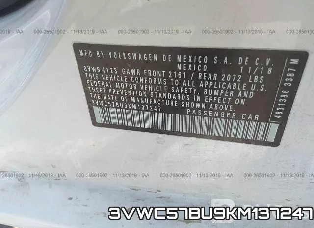 3VWC57BU9KM137247 фото 10