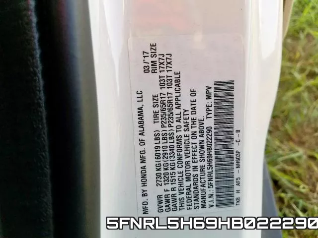 5FNRL5H69HB022290 фото 2