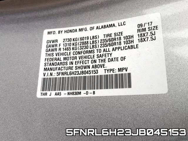 5FNRL6H23JB045153 фото 2
