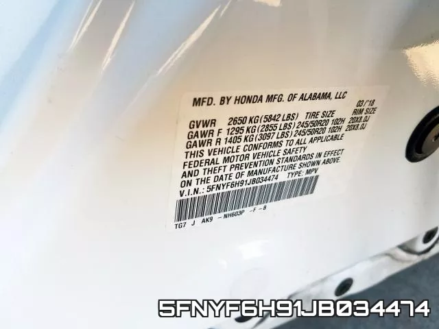 5FNYF6H91JB034474 фото 2