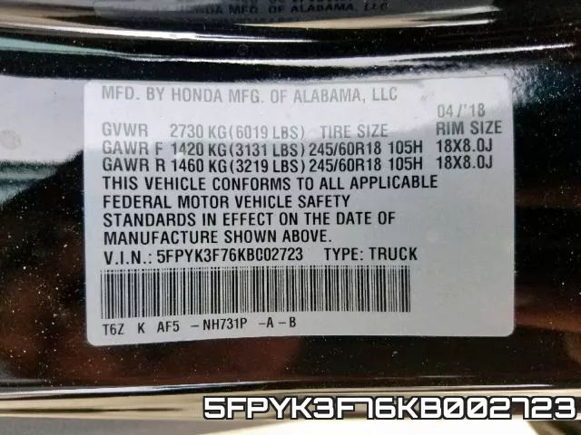 5FPYK3F76KB002723 фото 2
