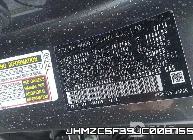 JHMZC5F39JC008755 фото 10
