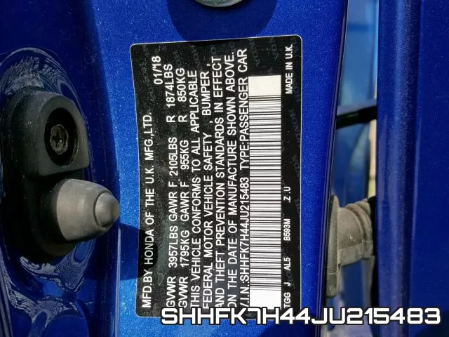 SHHFK7H44JU215483 фото 2