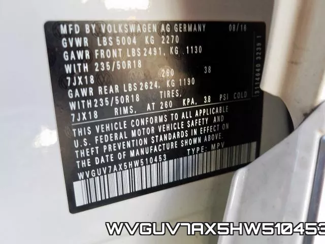 WVGUV7AX5HW510453 фото 2