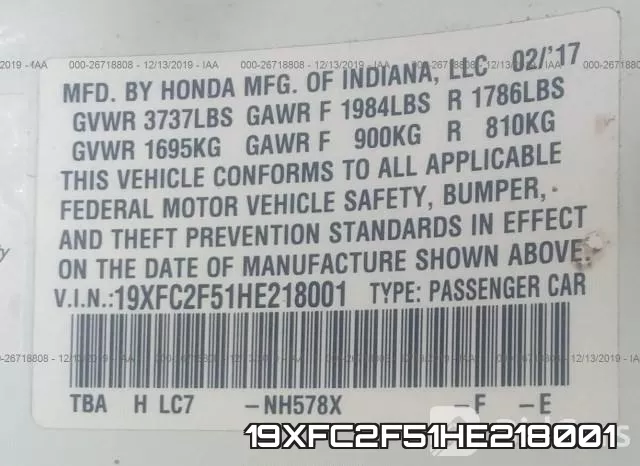 19XFC2F51HE218001 фото 10
