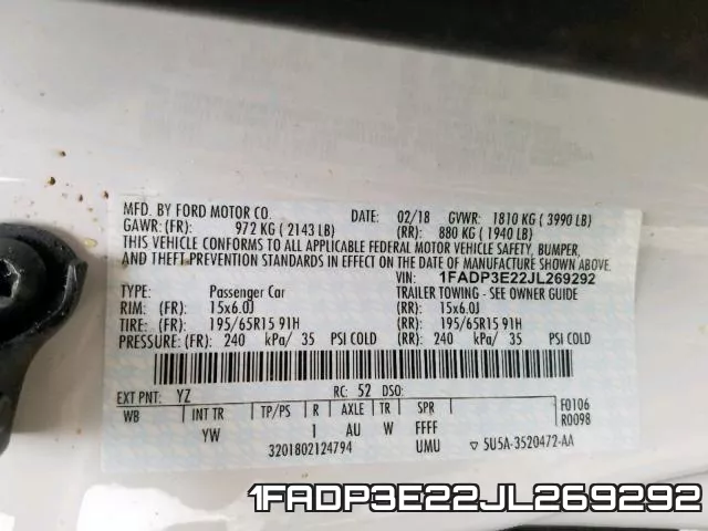 1FADP3E22JL269292 фото 2