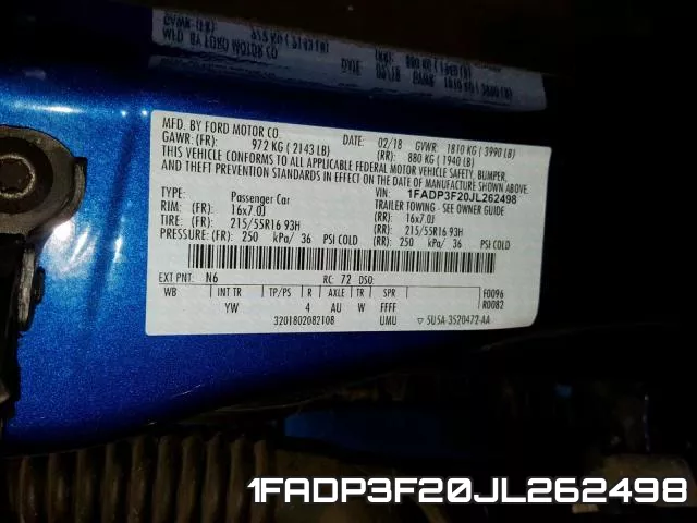 1FADP3F20JL262498 фото 2