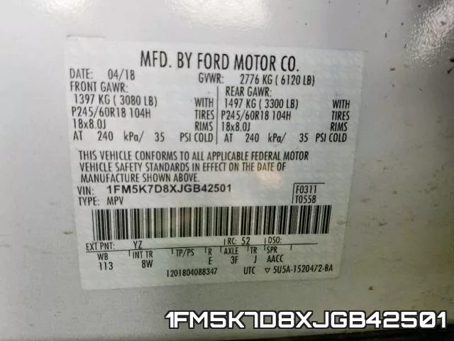 1FM5K7D8XJGB42501 фото 2