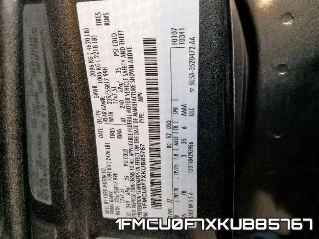 1FMCU0F7XKUB85767 фото 2