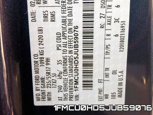 1FMCU0HD5JUB59076 фото 2