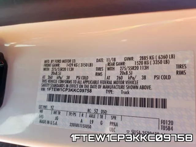1FTEW1CP3KKC09758 фото 2