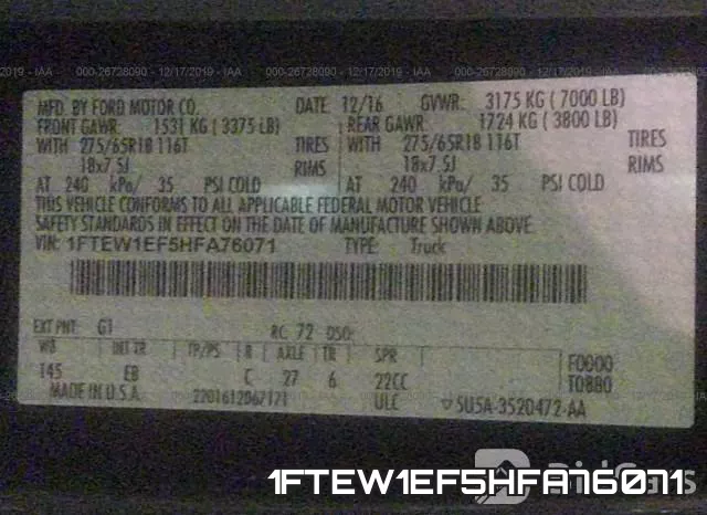 1FTEW1EF5HFA76071 фото 10
