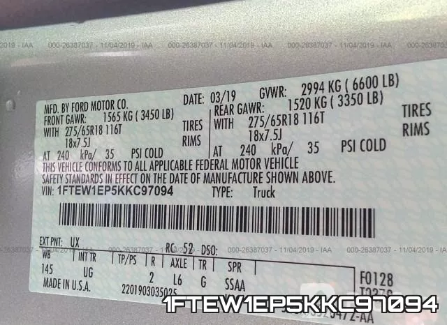 1FTEW1EP5KKC97094 фото 9