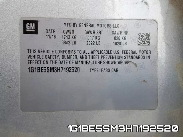 1G1BE5SM3H7192520 фото 2