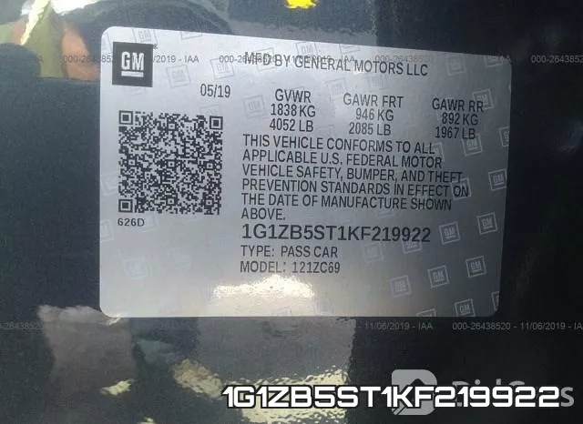 1G1ZB5ST1KF219922 фото 10